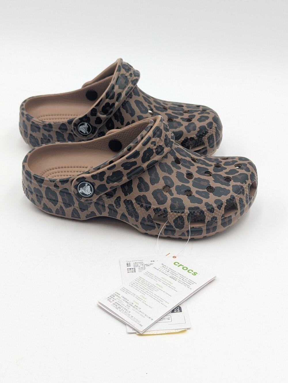 Crocs Kids Boys Size J1 Classic Animal Print Spot Clog Slides 211881-2LD NWT